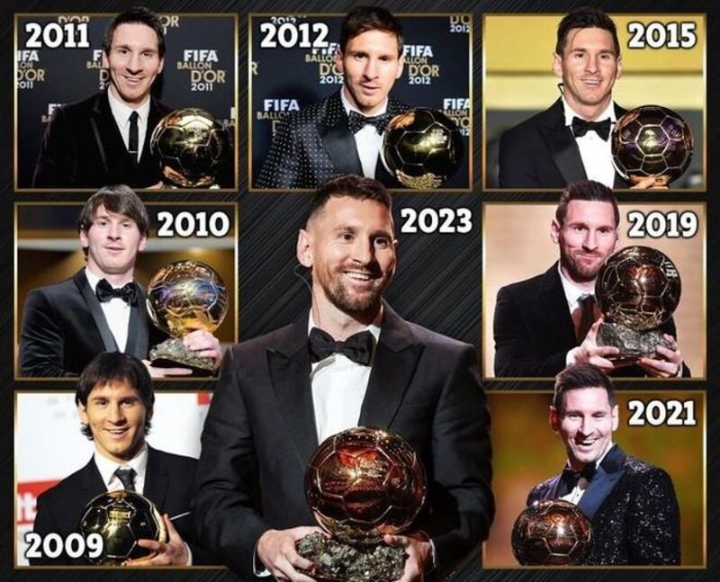 Messi giành Quả bóng vàng vào các năm 2009, 2010, 2011, 2012, 2015, 2019, 2021 và 2023. 